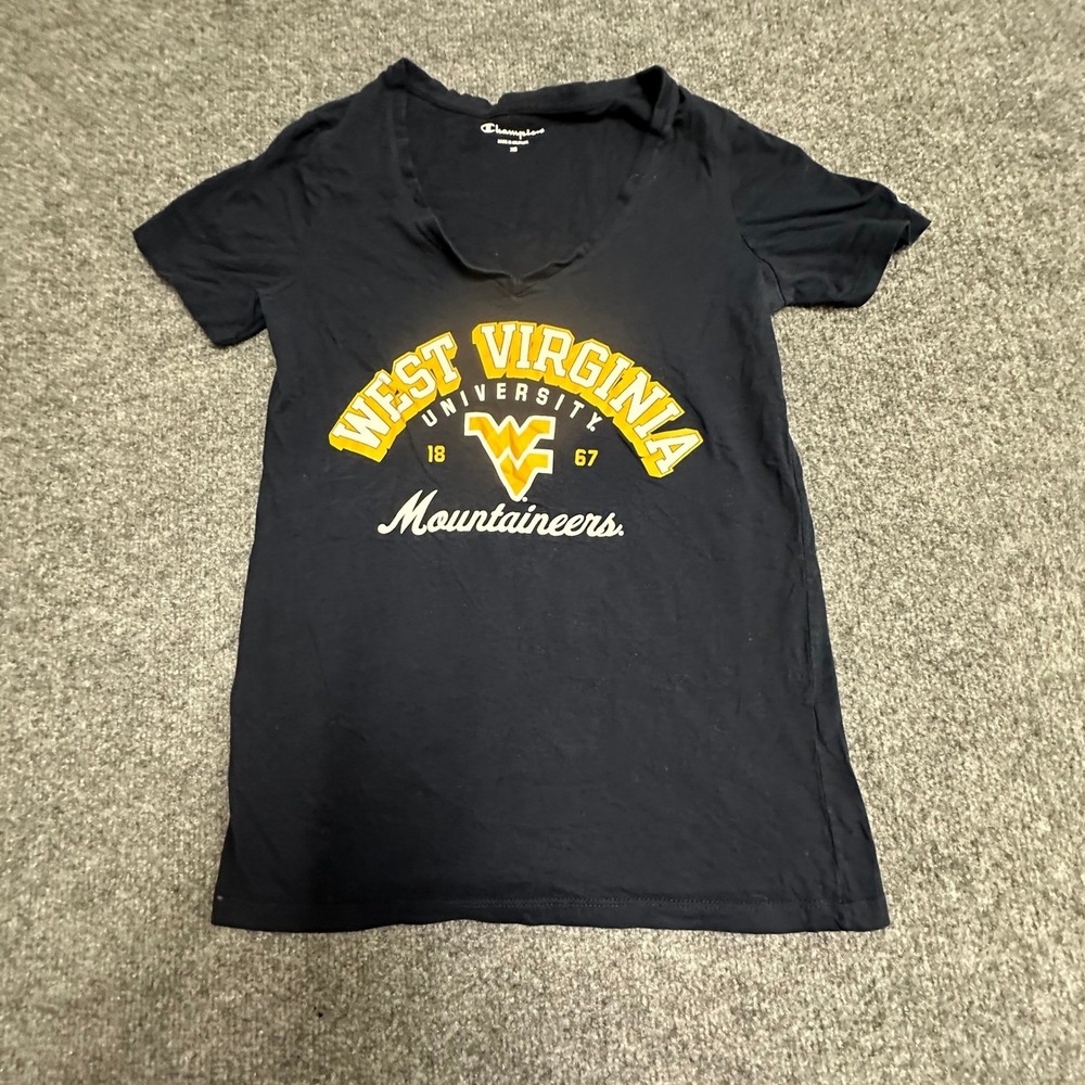 Champion T-Shirt Womens XS Navy West Virginia University Mountaineers V-Neck